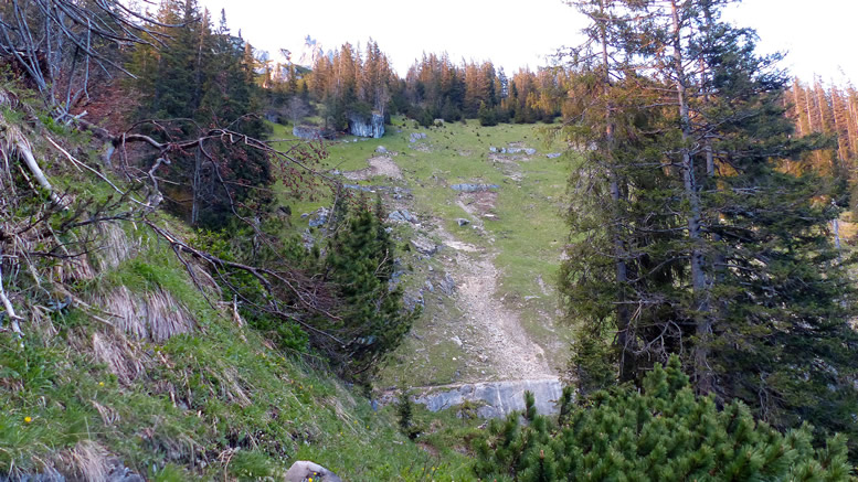 Bestehender Wanderweg Grünwaldalm zur Wemeteigenalm an der Wasserwand